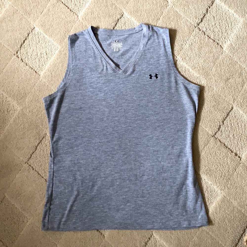 Under Armour high V sleeveless top in heather grey